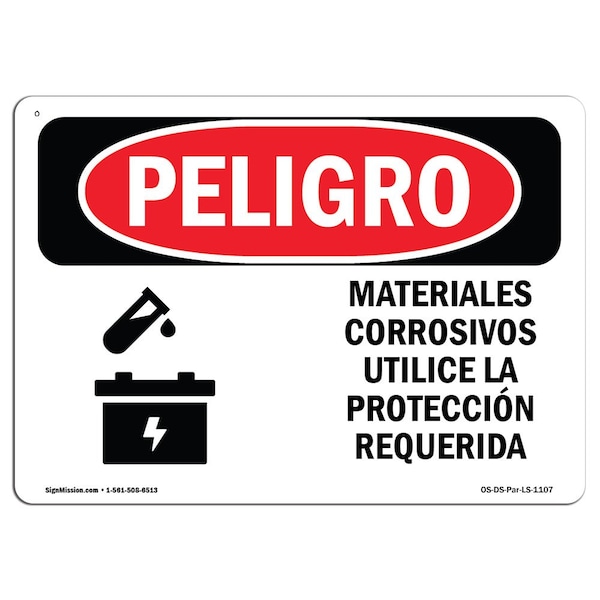 Signmission OSHA Danger Sign, Corrosive Materials Wear Spanish, 10in X 7in Rigid Plastic, OS-DS-P-710-LS-1107 OS-DS-P-710-LS-1107 - main